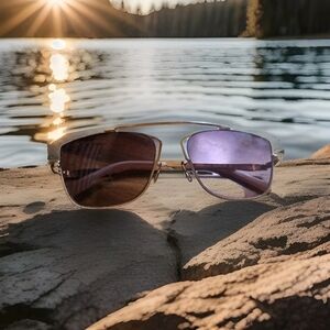 Guess Gradient Purple Brown Glasses with Rose Gold Frame
